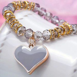 Grey Heart Pendant Beaded Bracelet